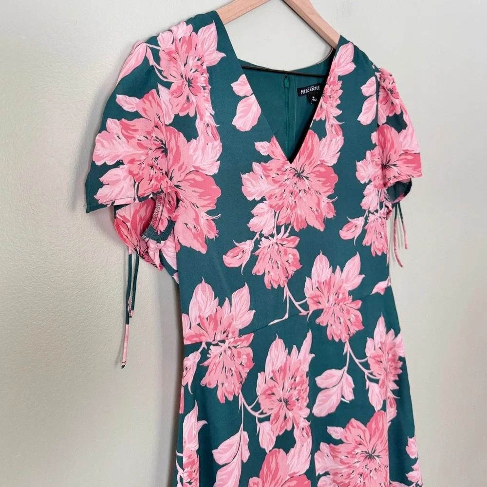 J. Crew Mercantile Floral‎ Printed Tie Shoulder Mini Dress Green Pink Size 8